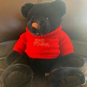 Bear Stearns Soft Stuffed Sitting Black Teddy Bear in Red Sweater